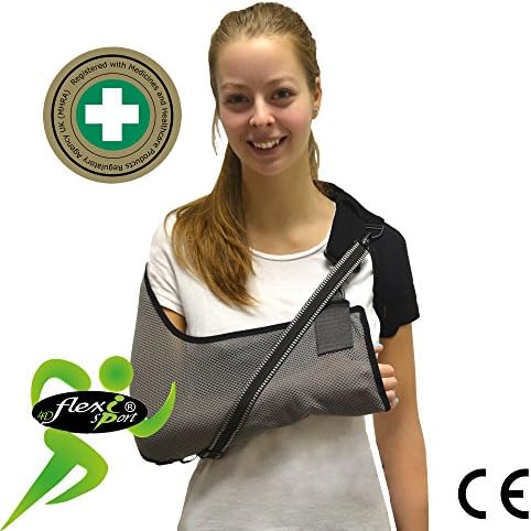 Arm shoulder sling - L or R, ONE-SIZE adult fit - DELUXE ANTI-NECKACHE, XTRA-DEEP 39cm arm pocket, 57cm long, height adjusts, luxuriously soft, airflow. Unisex.