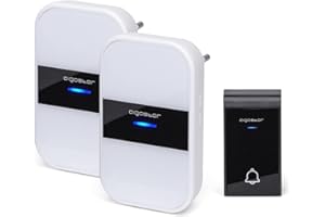 Aigostar Dong AC - Timbre inalámbrico, Timbre de Puerta con Indicadores LED, Resistente al Agua, 36 Melodías, 3 Niveles de Volumen, Timbre para Ancianos, Casa, Oficina (2 Receptor y 1 Transmisor)