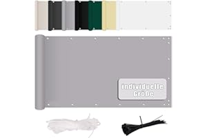 MENGH Terrassen Sichtschutz 80x350cm, Sichtschutz Balkonbespannung, Windschutz Sonnenschutz, mit Ösen, Nylon Kabelbinder und Kordel für Gartenanlagen, Camping und Freizeit Hellgrau