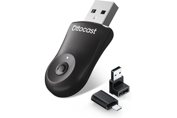 Amélioré 2025-2-en-1 Adaptateur sans Fil CarPlay et Android Auto, OTTOCAST Mini Wireless Carplay Adapter pour iOS 10+ et Android 11+, Convertit Car Play câblé en sans Fil, USB-A et USB-C (Noir)