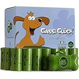 Hundekotbeutel mit Beutelspender von Gassi Glück - 450 Beutel - 30 Rollen - biologisch abbaubar - extra gross - reissfest - tropfsicher - Gratis Rollen Spender mit Leinenclip