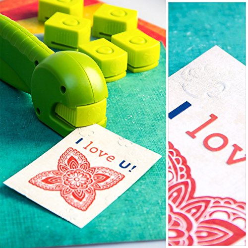 Relaxdays Prägestempel 6 Motive mit Presse für Kinder und Bastler bis 2 mm Papierdicke, B x H x T: 17,5 x 5,5 x 4 cm, grün - 2