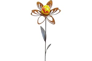 ‎BORNHÖFT Bornhöft Gartenstecker Metall Rost Gartendeko rostige Dekoration Edelrost mit Glaskugeln (Blume Jana)