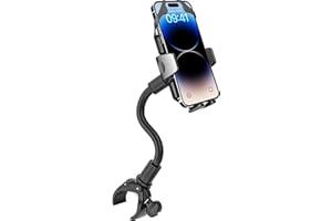 Aozcu Soporte Teléfono Bici Estática [1s Bloqueo], 170mm Cuello de Cisne Soporte Móvil para Manillar Cinta de Correr, 360°Rotación Soporte Bicicleta Ejercicios Gym para iPhone et Smartphones de 4-7"