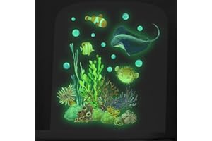 HGDESIGN® Wandtattoo Leuchtend Wandaufkleber leuchtsticker WC Toilettendeckel Aufkleber Aquarium Unterwasserwelt Fisch Badezimmer Wandsticker Klo Toilette Bad Dekoration (A)