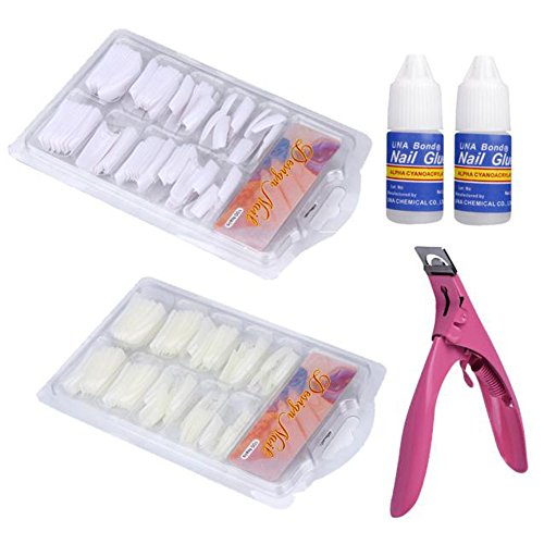 5Pcs/Set 100 Pcs French False Nail Tips For Gel Extensions With Glue Nail Clipper Cutter Manicure Scissors Set Mumustar