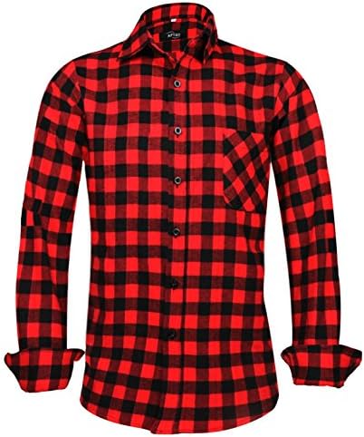 Lutona Men's Plaid Shirt Long Sleeve Business Checked Casual Shirt 056 M