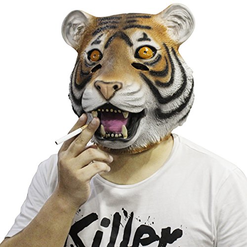 Tiger Maske,Cusfull Deluxe braun Tigermaske Tier Maske Wildkatze Tiermaske Kopfmaske Erwachsenen Kostüm Zubehör für Halloween Fasching Karneval - 3