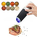Funciona con pilas automáticas, molinillo ajustable sin cansancio, luz LED azul, molinillo electrónico de pimienta negra de calidad premium.