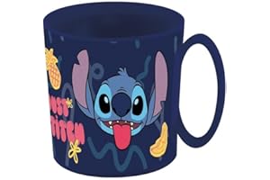 STOR Taza infantil de plástico reutilizable para microondas de 390 ml de Stitch