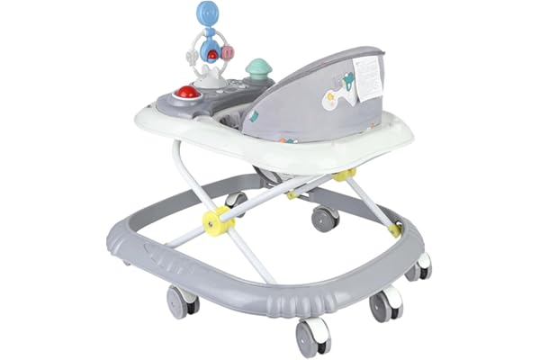 Trotteur Bébé 4-en-1 Gris avec fonction pousseur, Marchette Evolutif Bébé avec Boîte à Musique et Lumières, Coussin de Siège Lavable pour Enfants de 6 à 18 Mois Jusqu'à 12 KG-67 * 72 * 92cm- Gris (B)