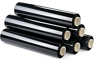 Keraiz 6 rolls of Shrink Pallet Stretch wrap Cling 400mm wide on a roll Black Colour 17mu | Heavy Duty Packaging Cling Film for Pallet Packing Stretch Shrink Wrap