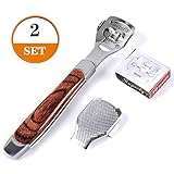 ROBERT 2 Pack 3 Types Foot Scraper, Multi-Function Wooden Handle Stainless Steel Dead Skin Remover Foot Files for Foot Caring, Removing Solid, Cracked Skin
