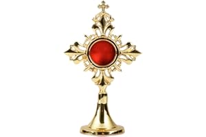 NKlaus Monstranz Reliquiar 17cm hoch Kreuzreliquiar Hausaltar Messing massiv Gold Relikthalter Kreuzreliquiar Handarbeit Relikthalter 2852