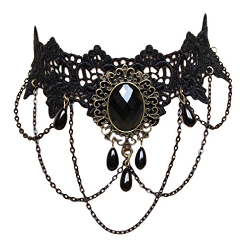 Collar con colgante en forma diseño gótico negro Vintage de estuches