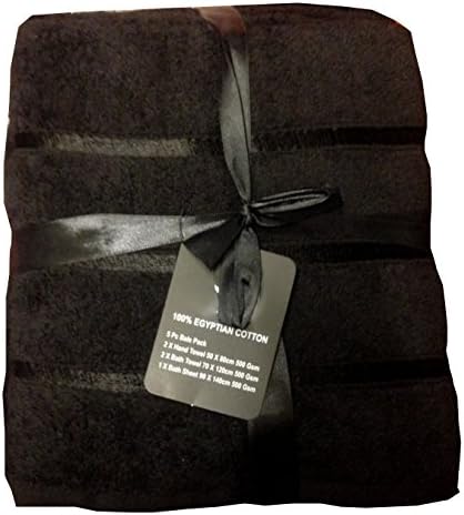 Black 500 GSM Satin Stripe 100% Cotton 5 Piece Towel Bale - 2 Hand Towels &amp; 2 Bath Towels &amp; 1 Bath Sheet