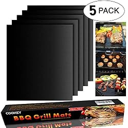 Cookey Tapis de Cuisson, Set de 5 Tapis de Cuisson pour Barbecue et Four- 40cm*33cm Feuilles Anti-adhérent de BBQ et Feuilles de Cuisson réutilisable pour les barbecue à gaz, Charbon ou électriques