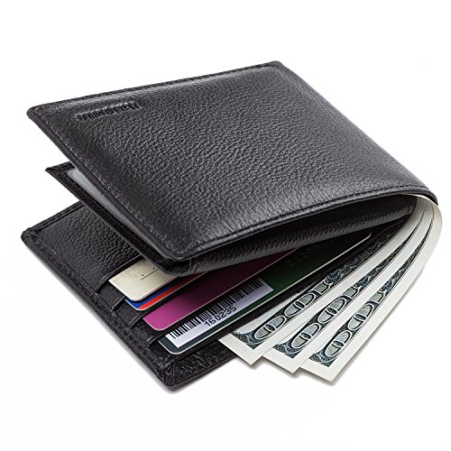 Preisvergleich Produktbild Herren RFID-blockierender Geldbörse Echt Leder Portemonnaie Kreditkarte Displayschutzfolie 8 Slots Schwarz