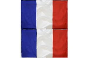 TCTOHZNG 2 szt. Flaga francuska 90x150cm French flag Drapeau français drapeau france avec œillets en laiton polyester Couleurs Vives -Pour l'extérieur et l'intérieur