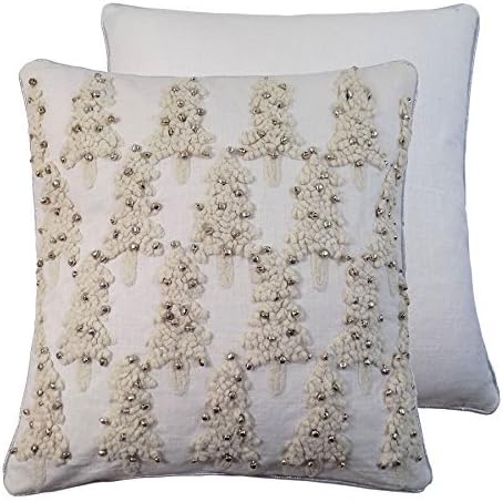 CREAM SILVER CHRISTMAS TREE BELLS COTTON 18"-45CM CUSHION COVER
