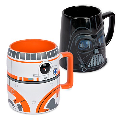 Ideal casa Pack de 2 Tazas de gres. Mugs con Relieve de los Personajes de Star Wars BB-8 y Darth Vader