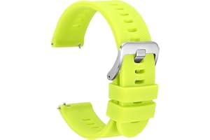 WOCCI 22mm Bracelet de Montre pour Homme à Rayures Arquées, Silicone Bande à Dégagement Rapide, Boucle Argentée (Vert Citron)