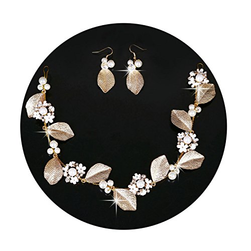 AMDXD Wedding Headbands/Earrings/Harpins, Gold Leaves Crystals Simulated Pearl Bridal Hair Jewelry