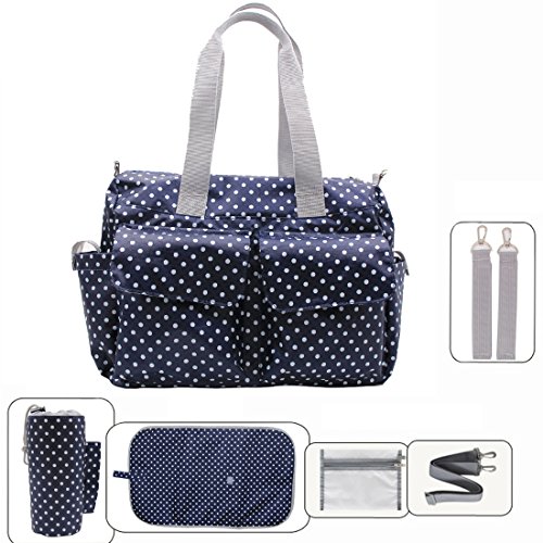 Preisvergleich Produktbild Damero Pflegetasche Tragetasche Wickeltasche Windeltasche mit Floral Designer (Blau Dots)