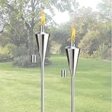 2er Set Edelstahl Gartenfackeln - Höhe 158 cm und 79 cm