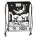 Produktbild ZKHTO Drawstring Sack Backpacks Bags,Moon,Black and White Drawing Style Lobster Wolves Crescent Moon Stars Tarot Card Design Decorative,Black White Soft Satin,5 Liter Capacity,Adjustable STRI