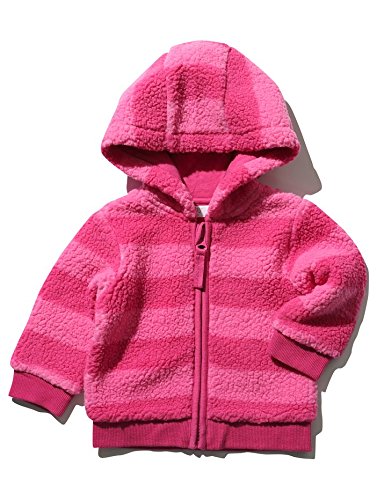 M&Co Baby Girl Long Sleeve Fluffy Striped Pattern Sherpa Fleece Zip Up Hoody Jumper Pink 0/3 Mnths