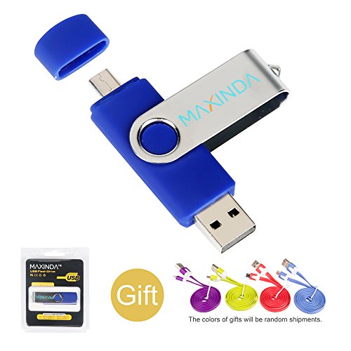 8GB/16GB/32GB/64GB Flash Drive de USB OTG (On the Go) Doble Transforma Memoria USB Stick 2.0 a Micro USB Para Smartphone Android o Tableta + 1M 2.0 USB Cable(16GB, azul)
