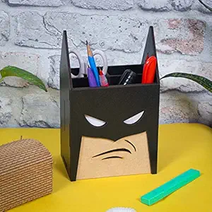 Deskart Wooden Batman Pen Stand For Office Desk | Wooden Desk Organizer Stand Pen, Pencil And Stationary Holder Stand