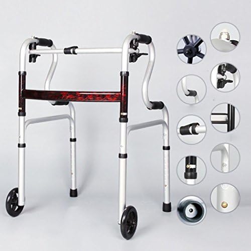 moxin Walker Aluminum Alloy Folding Old Man Crutches Lightweight Folding Trave Height Adjustable Lightweight Travel Walker Locking Swivel Wheels