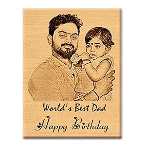 GFTBX Personalized Birthday Gift for Father - Customized Engraved Wooden Photo Frame with Text Engraving Happy Birthday Dad | Gift for Dad | Mens Birthday Present Ideas (15x10cm, Wood)
