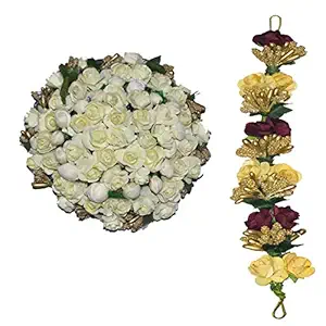 GadinFashion? Full White Juda Bun Hair Flower Artificial flower gajra and Multi Color gajra Combo for Wedding and Party