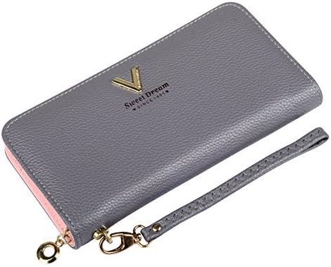 VIVOCH, RFID Blocking Wallet Ladies Luxury Leather Clutch Travel Purse for Women or Girls, W01, Grey