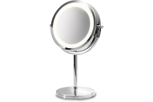 medisana CM 840 okrągłe lustro kosmetyczne - lustro stołowe z oświetleniem LED i 5-krotnym powiększeniem - lustro do makijażu z funkcją obrotu o 360