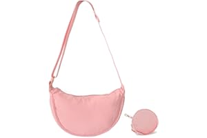 GoPaw Crescent Bag for Women, Nylon Half Moon Bags Women Crossbody Bag with Adjustable Strap, Solid Color Dumpling Bags Portable Crescent Purse for Daily Use