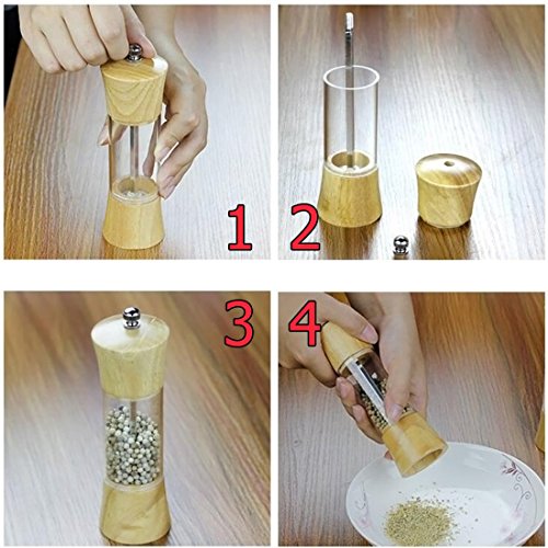 Pfeffermühlen, RuiyiF 6 zoll Eichen-Holz Acryl Küche Pfeffermühle Manuelle Salz-Gewürz Mühle - 5
