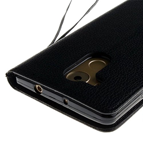 KSHOP Case Cover für Huawei Ascend Mate 7 Hülle Tasche Schutzhülle Schale Bookstyle Handyhülle Premium PU-Leder Schwarz Etui Handy Schutz Brieftasche Magnetverschluss – Metall Touch-Pen Schwarz - 4