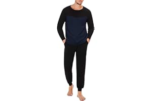 Marvmys Pyjama Homme Hiver Coton Ensembles de Pyjamas à Chauds Manches Longues Col Rond Vêtements De Nuit Vêtements de Détente Confortable Doux pour Hommes Deux Pièces