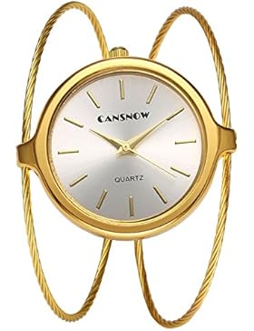 JSDDE Uhren,Damenuhr Chic Manschette Spangenuhr Zeitlose Design Armbanduhr Analog Quarzuhr Doppel Dünn Metallarmband...