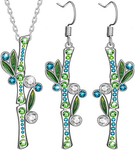 Dawanza-Mother's Day Gifts White Gold Plated Jewelry Set for Woman-Green Bamboo-Fashionable Necklace and Earrings- Gift For Woman