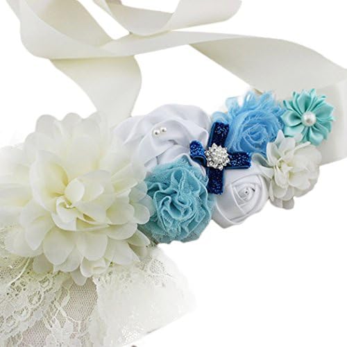Women Maternity Belt Pearl Flower Photo Prop Bridal Wedding Sash Beige