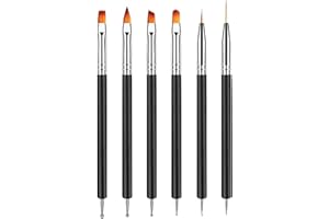YPYMOD 6 Pcs Pinceau Nail Art Ongles, 6 Pcs Double Extrémité Nail Art Dotting Pen, Outils de Manucure pour Salon DIY à la Maison Fem(Noir）