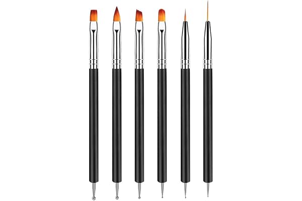 YPYMOD 6 Pcs Pinceau Nail Art Ongles, 6 Pcs Double Extrémité Nail Art Dotting Pen, Outils de Manucure pour Salon DIY à la Maison Fem(Noir?