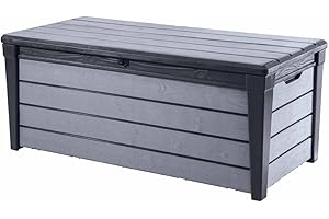 KETER Boîte de Rangement de Jardin Brushwood 455 L Anthracite Coffre Stockage