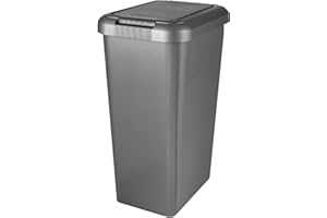 KetoPlastics Kitchen Bin Touch and Lift Rectangle Swing Bin as a Kitchen Waste Rubbish Recycle Bin 45L - Platinum Silver Grey