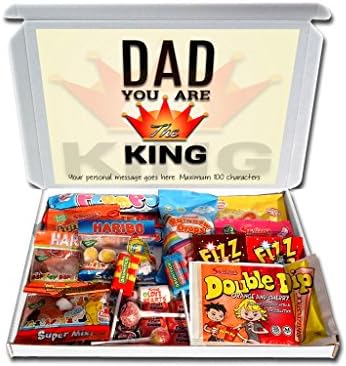 Personalised KING DAD ANY OCCASION Retro Sweets Selection Box Gift Hamper 50 pieces Fathers Day Birthday